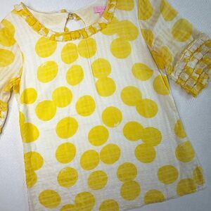 Lilly Pulitzer Yellow Polka Dot Silk Blouse Sz 4 with Ruffles